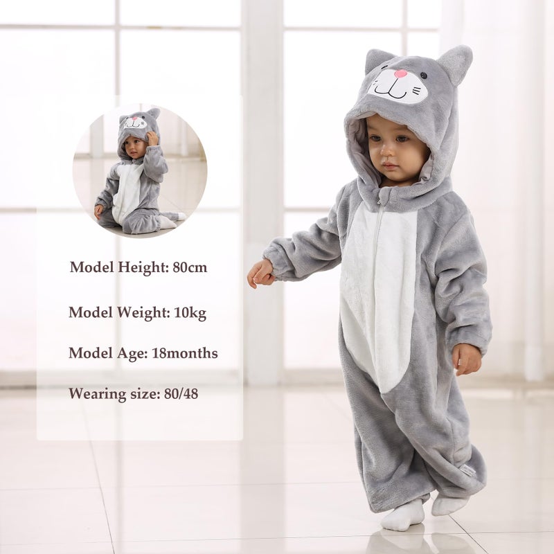 TONWHAR Unisex-Baby Animal Onesie Costume Cartoon Animal Outfit Homewear Kids' One-Piece Rompers(2-3 Months, Gray Cat) - Image 5